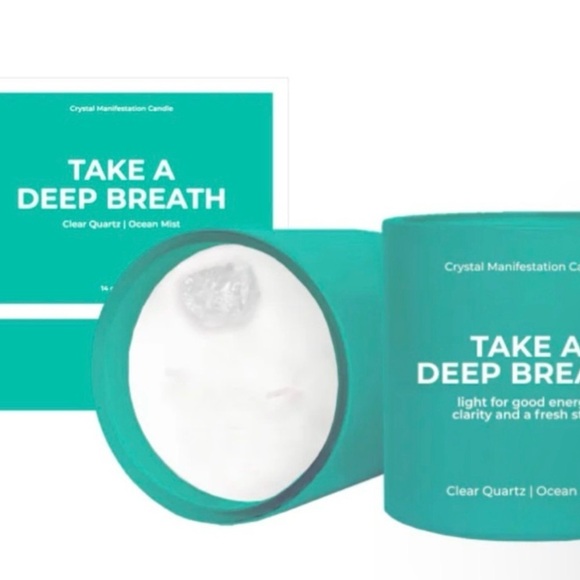 "Take A Deep Breath" Clear Quartz Crystal Manifestation Candle 14 oz. SEALED - Picture 1 of 5